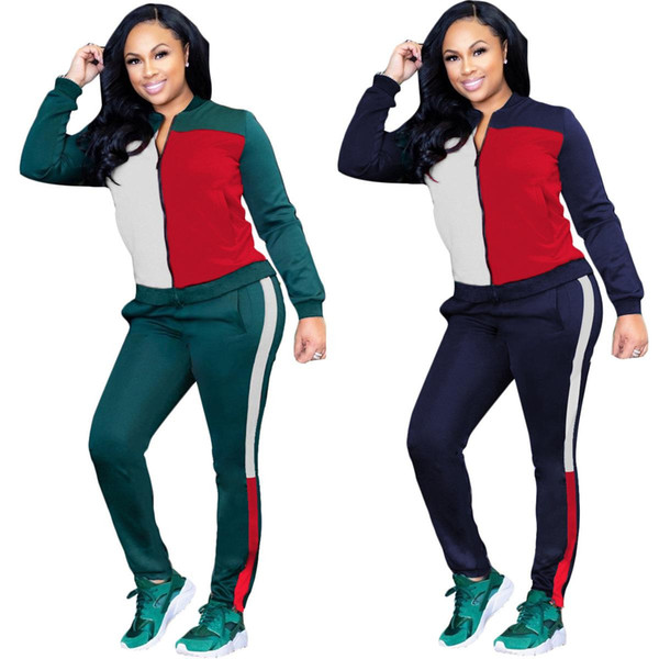 Autumn Winter New Tracksuit for Women Contract Color Fashion Sport Suits Cardigan Top and Pants 2 pcs Set Outfit Sweatsuits