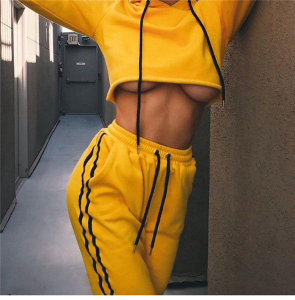 Womens Tracksuits 2019 Spring New Fashion Solid Color Sports Two-piece Suit Casual Short Hooded Hoodie Jogging Suits Sexy Sportswear