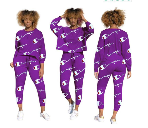 Fashion2019 2XL Plus Size Sport 2pcs Women Set Tracksuits Statement Personality Zipper Casual Sets Cloth + Pants Free Shipping