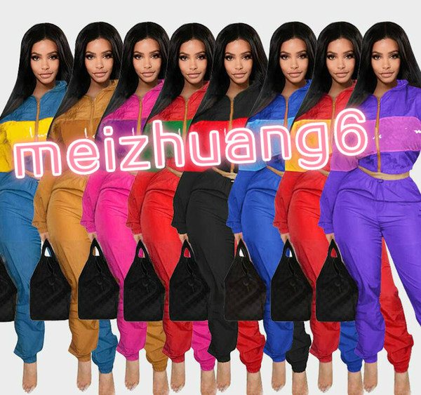 Suit Fashion 2XL Plus Size Sport 2pcs Women Set Tracksuits Statement Personality Zipper Casual Sets Cloth + Pants Free Shipping