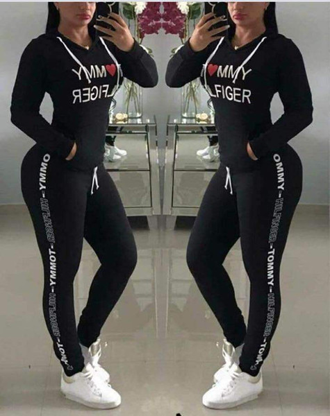 Letter Printed Tracksuit Women Hoodie Pants 2pcs/set Casual Sports Outdoor Long Sleeve Tops Jogger Clothing Set OOA6586