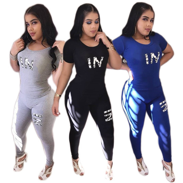 Wholesale 2018 English Printing Exercise Ladies Sweat Suits Personality Leisure Women Tracksuit New Trend Breathable Women 2 Piece Outfit