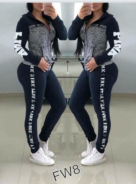 Women Pink Letter Tracksuit Plus Size girls sportswear Hoodie long Pants Trousers 2 pieces set Outfit Spring Autumn Casual Clothes Suit