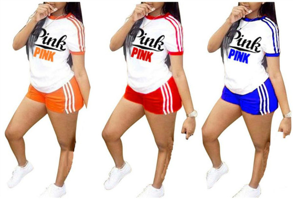 pink Letter Outfits Women Clothes Tracksuit 2 Piece Woman Set Sports Suits Pants T Shirts Shorts Sets Sweatsuits Summer Joggers