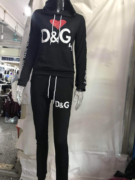 Autumn Winter New Women Sets D & G Letters LOVE Printed Designer Tracksuits 2PCS Black Hoodies Pants