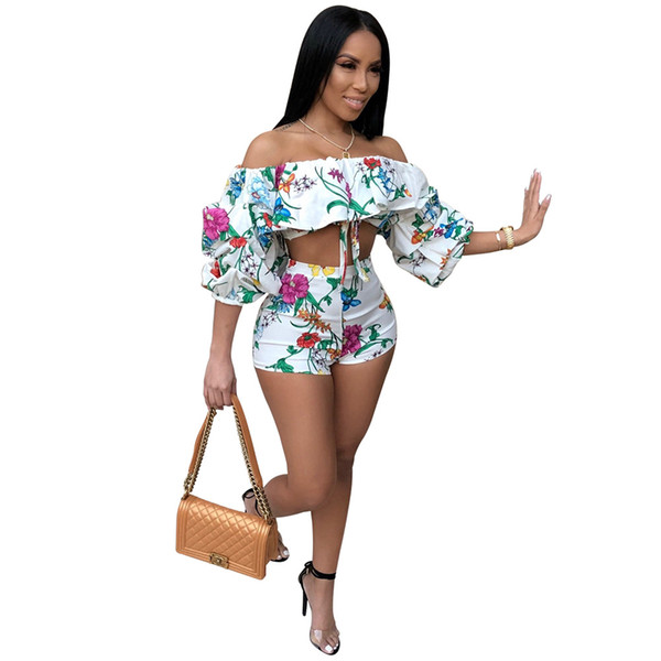 Adogirl 2018 Floral Print 2 Piece Set Summer Sexy Women Sets Strapless Top and Shorts Two Piece Set Fashion Casual Female Suit