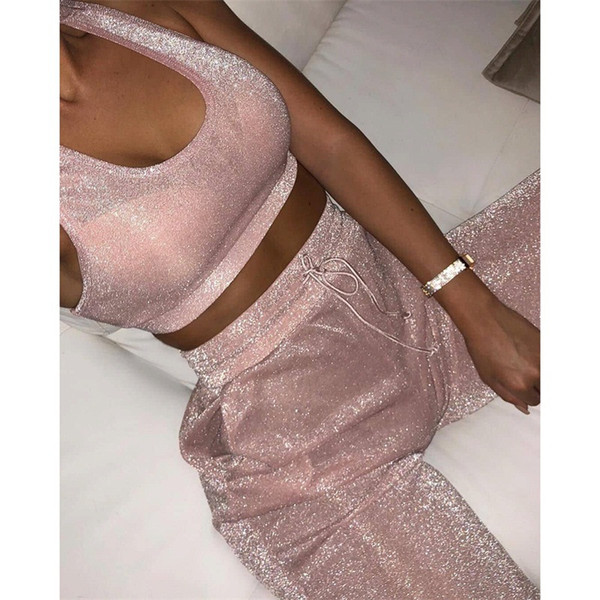 KGFIGU 2018 Women two piece set top and pants 2018 summer 2 piece set women tracksuit matching sets pink womens clothing