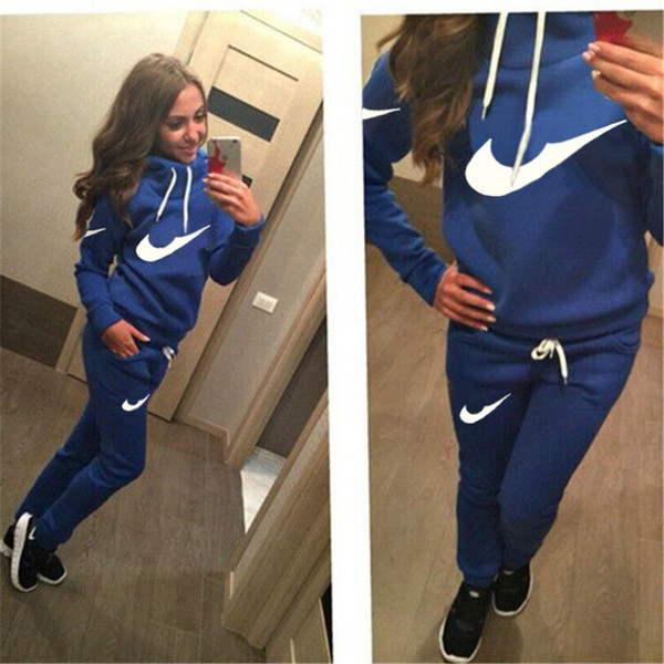 2018 New Women active set tracksuits Hoodies Sweatshirt +Pant Running Sport Track suit 2 Pieces jogging sets survetement femme clothing