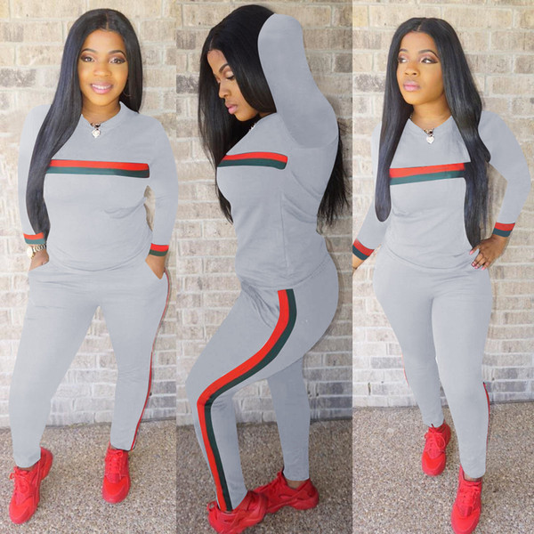 New Women Jumpsuits Long Sleeve Sports Suit Daily Tops and Pants Lady Striped Print Autumn Winter Tracksuit 2 Pieces Outfits Sport Sweatsuit