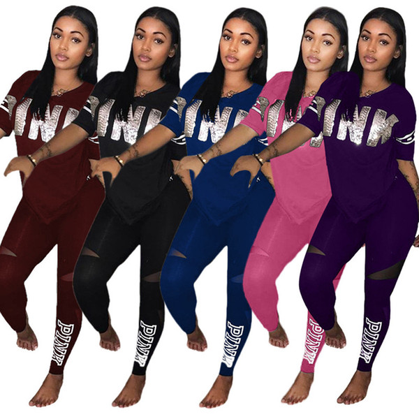 Designer Pink Letter Print Tracksuits Women Two Piece Set Female Street T-shirt Tops and Jogger Set Track Suit Casual 2pcs Outfits S-3XL