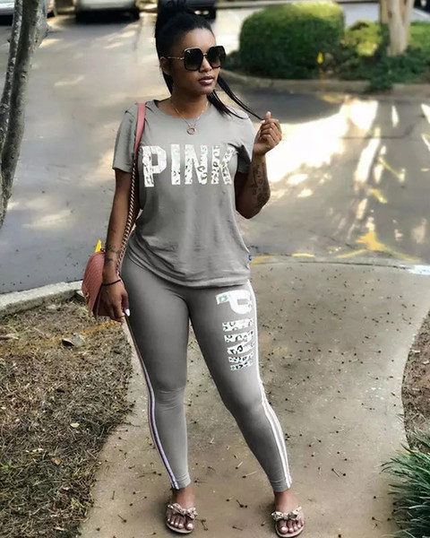 Pink Letter Print Tracksuits Women Sport Suit Sets Two Piece Set pink Outfits Tracksuit Sportswear Tracksuit Pattern S-3XL 8 color EEA88