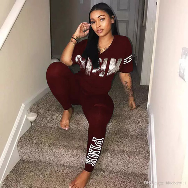 Spring Women pink Tracksuits Casual Short Sleeve Two-piece Jogger Set Ladies Fall Tracksuit Sweat Suits Black Plus Size S-3XL