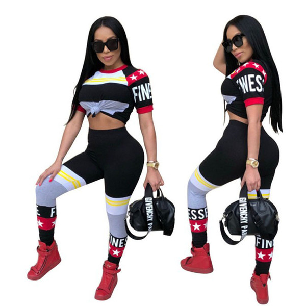 Womens Tracksuit Sets 2 Piece Short Sleeve Letter Print Jogger Plus Size Summer Sweatpants yoga clothes