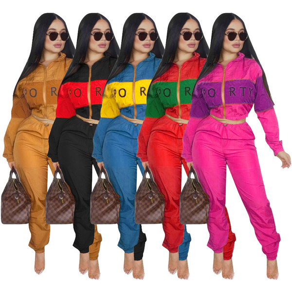 Tracksuits women's letter printing Two piece Set Women Autumn Winter Zipper Windbreaker Jacket Long Sleeve Striped Pants Sports Outfit Suits