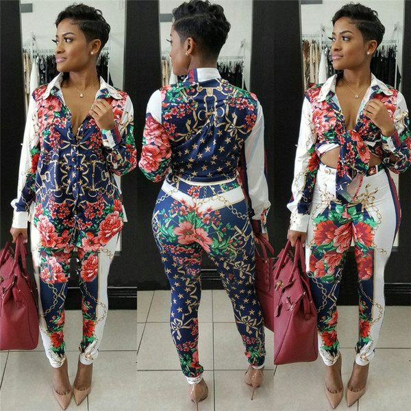 Sexy Sweat Suits Two Piece Sets Tracksuit Women Casual Long Sleeve Autumn Print T-shirt Tops and Full Length Pants 2 Pcs Outfits