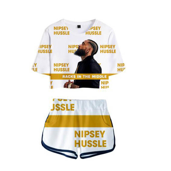 2019 Hot Sale Two Piece Set Nipsey Hussle 3D Print Women Fashion Summer Short Sleeve Crop Top+Short Pants Sets Hip Hop Street Suit