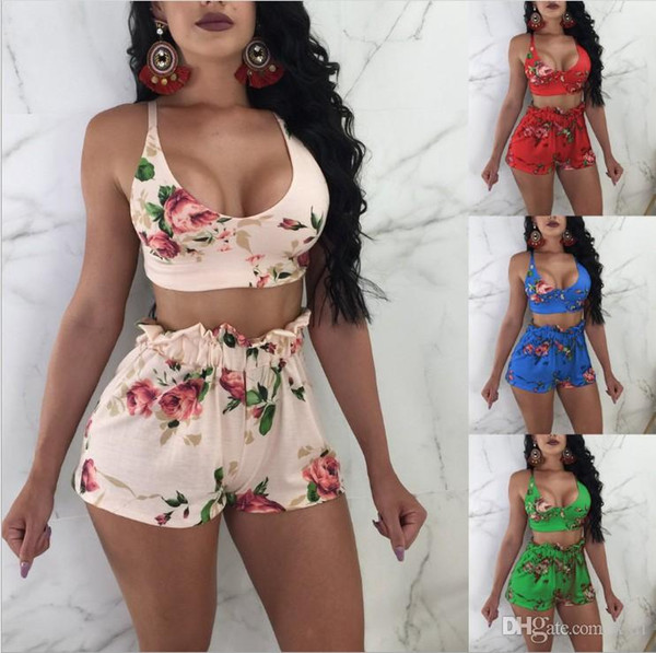 18SS Women Two Piece Set Female Sexy Bow Print Bra Top +Mini Short Pant Ladies Underwear Outfit Femme Night Club Suits Plus Size