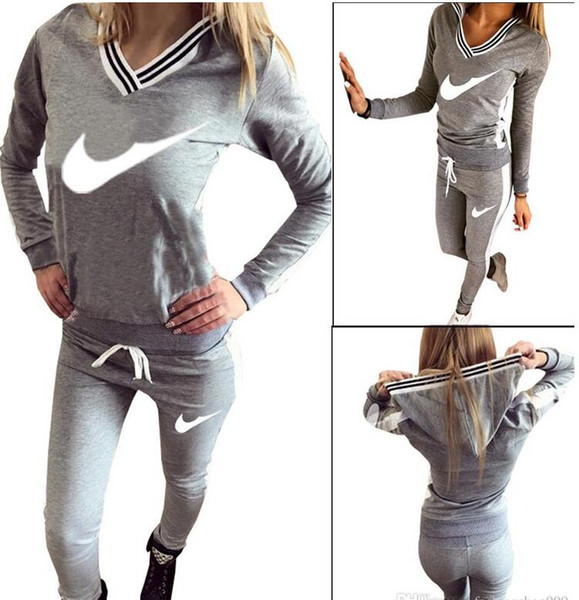 9076# Women Sport Suit Hoodie Sweatshirt+Pant Jogging Femme Marque Survetement Sportswear 2pc Set Tracksuit S-XL