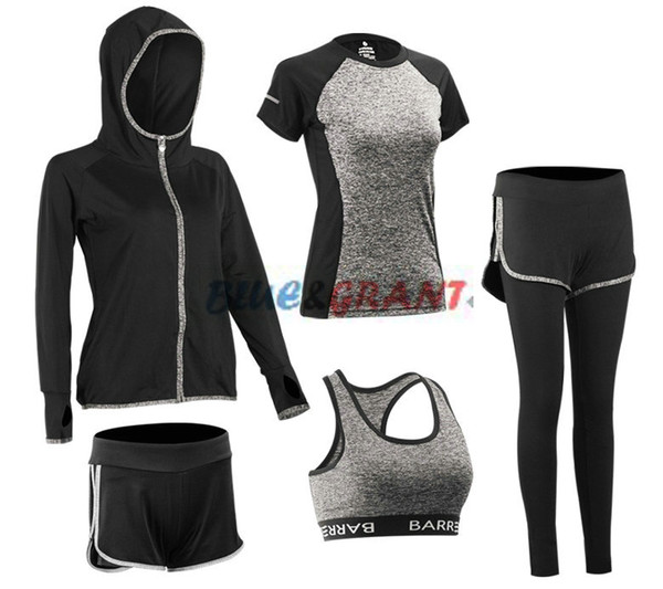 Women's 5 Piece Gym Set, Fitness Yoga Suit, Running Suit Gym Outfit Workout Sports Wear, Fitness Training Set