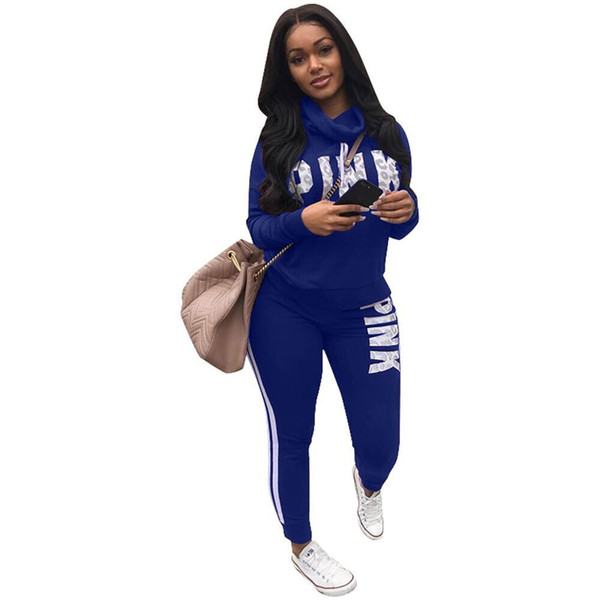 2019 Spring Letter Pink Print Tracksuit Women Casual Outfits Two Piece Set Pants Suits Plus Size Clothing Sets XXXL