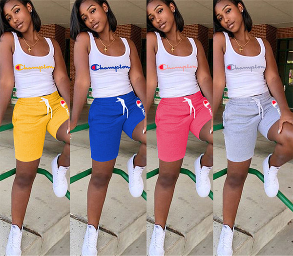 Women Champions Letter Sleeveless T Shirt Vest Pants Summer Tracksuit Outfits 2 Piece Set Sportswear Sports Clothing Suits A4801 S-3XL hot