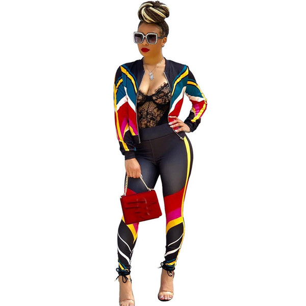 Plus Size 2 Two Piece Set Women Clothes Striped Zip Tops+Bodycon Pants Sweat Suit Casual Outfits Matching Sets Tracksuit