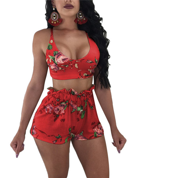 Sexy Night Club Wear Suit Two Piece Tracksuit Women Floral Print Bodysuit Shorts Elegant 2 Piece Set Tracksuit Female