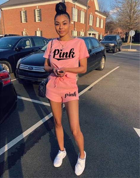 Love PINK Women Shorts T-shirts Sports Suits Outfit Print Letter Short Pants Tees Tops Tracksuit Lady Two Piece Shorts Sets Trendy Sportwear