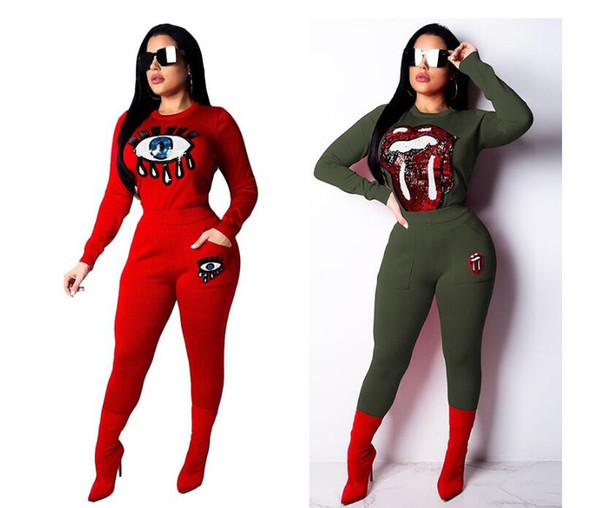 Two Pieces Set supremr Casual Sweat Suits Rhinestone 2 Pcs Sets Club Outfit Women Top+Pants Fashion Long Sleeve Womens Tracksuit