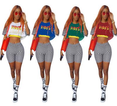 Summer women New digital printing milk silk plaid shirt shorts two sets short Sleeved Two-piece Ladies Tracksuit Womens Plus size S-3XL