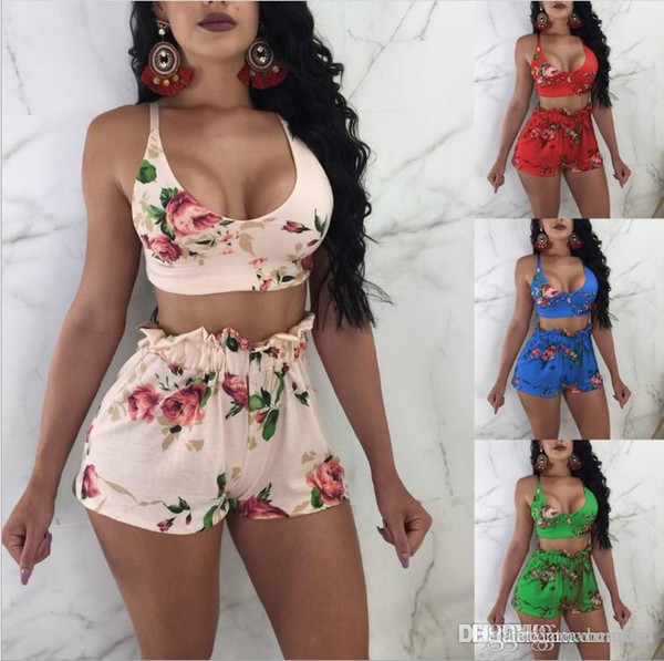 18SS Women Two Piece Set Female Sexy Bow Print Bra Top +Mini Short Pant Ladies Underwear Outfit Femme Night Club Suits Plus Size