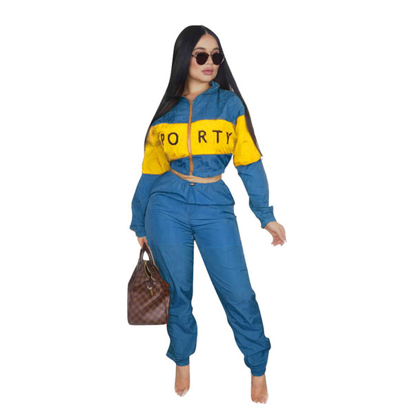 New Women Two Piece Outfits Women's Pop Women's Alphabet Printing 2 Piece Woman Set Stitching Windbreaker Set Women Tracksuit