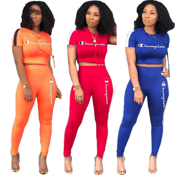 Women's Tracksuits Two Pieces Outfits with short sleeves and long pants very fashion sports set hot tracksuits hoodie legging good klw0516