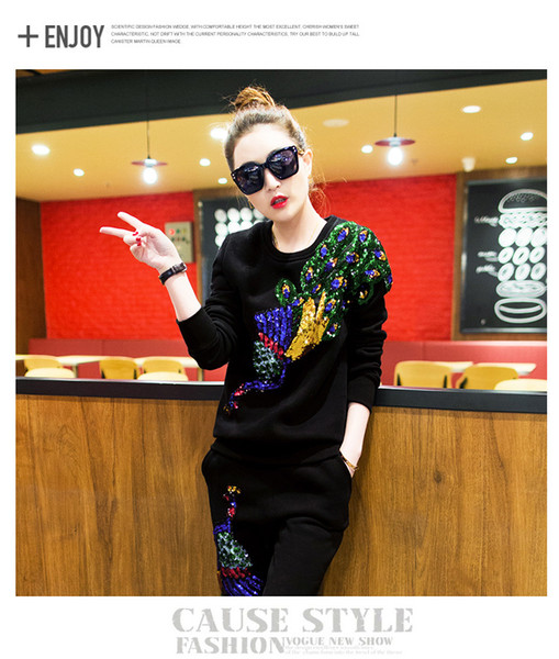 2016 Autumn ladies tracksuits Eye Paillette long Sleeve hoodies women 2 pieces set Woman Suit Tide top skirt set women sport tracksuit