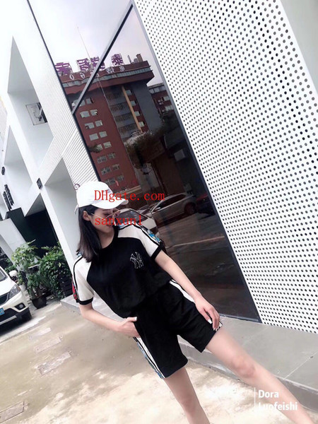 Women 2pcs set Summer Letter Tracksuit Short Sleeve Print T shirt Legging shorts Outfit Sportswear jogging Set v-l1