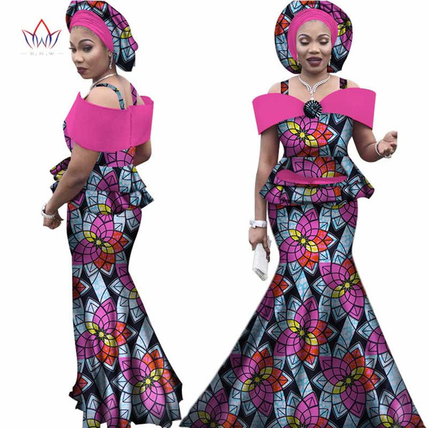 Free headtie Africa Sets for Women Dashiki Plus Size Africa Clothes Bazin Short Sleeve Traditional African Clothing WY3113