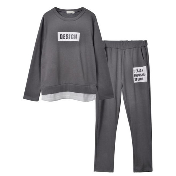 Large Size L-5XL Womens Two Piece Sets 2018 Spring Autumn Woman Sporting Suits Letter Printed Hoodies + Pants Female Tracksuit