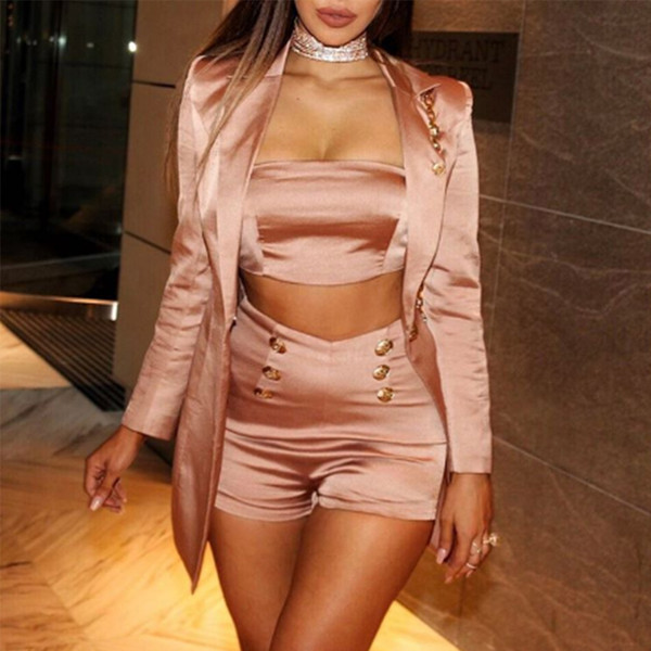 Joyfunear Two Piece Outfits CropTop And Short Strapless Zipper Coat 2PCS Sets Women Clothing Bodycon Jumpsuit And Rompers