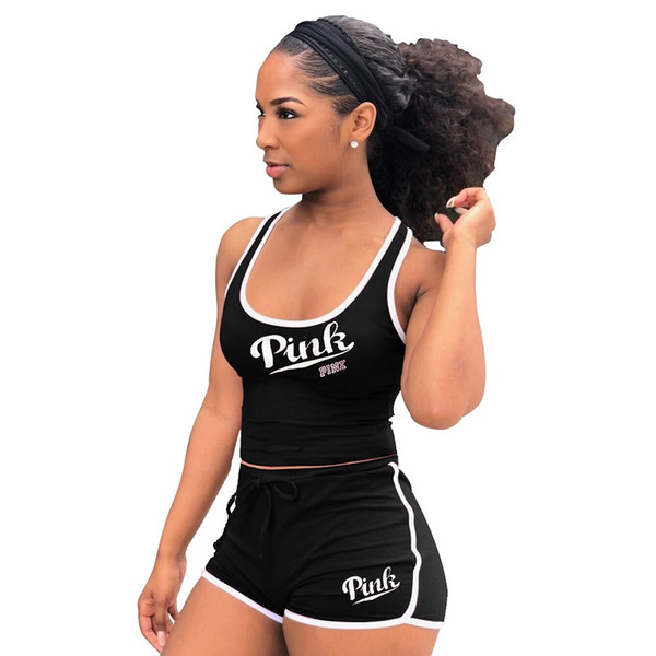 Red Black Women Vest Crop Top Mimi Pants 2 Two Piece Summer Sets Women Sexy Tracksuit Fitness Suit 2pcs Sportwear Suit Workout