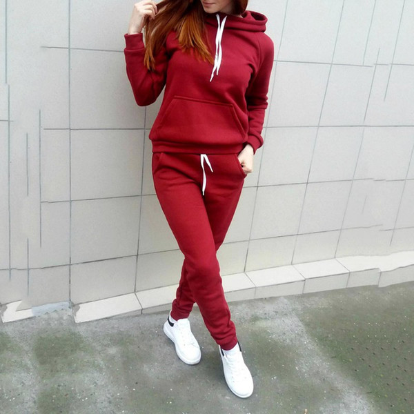 2pcs Women's Casual Pullover Hoodies Suit Set Winter Autumn Tracksuits Female Fleece Rope Fashion Hooded Tracksuit For Female