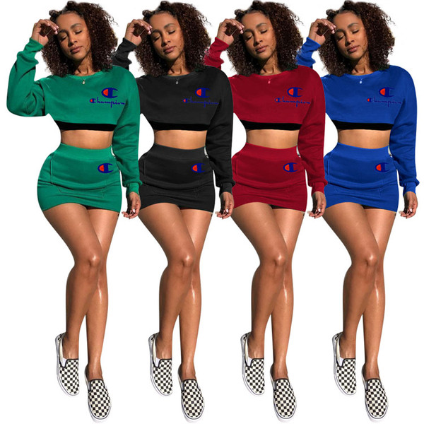 C Letter Tracksuit Long Sleeve Crop Top Hoodies + Short Dress 2 Piece Outfits Summer Printed Skirt Set Jogger party wear AAA2226