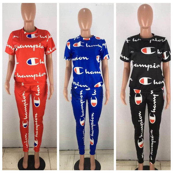 Summer Women C Letter patchwork Tracksuit Short Sleeve Print T shirt Te Legging pants 2pcs/set Outfit Sportswear Set AAA2227