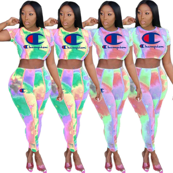 Summer Women C Letter Tracksuit Short Sleeve Outfits Printed T shirt Tee Pants Leggings 2 Piece Outfit Sportswear Street Set AAA2222