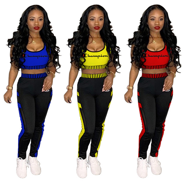 C Letter Embroidery Tracksuit Suspender Crop Tank Tops Trousers 2piece Sport Suit Sleeveless Vest Pants Women Jogging Set Outfits LJJA2293