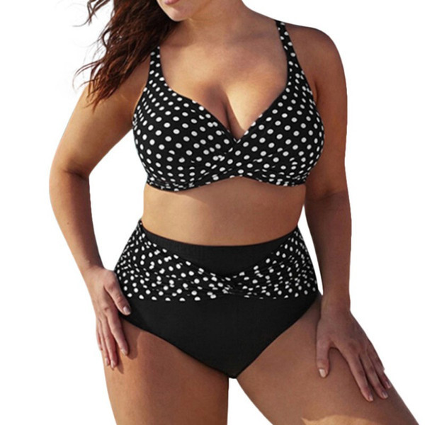 Women Plus Size Bikini Tops & Bottom Set Dot Printed Swimwear High Waist Clothing Set Swimwear Sexy Bathing Suit Women S-3XL Y7