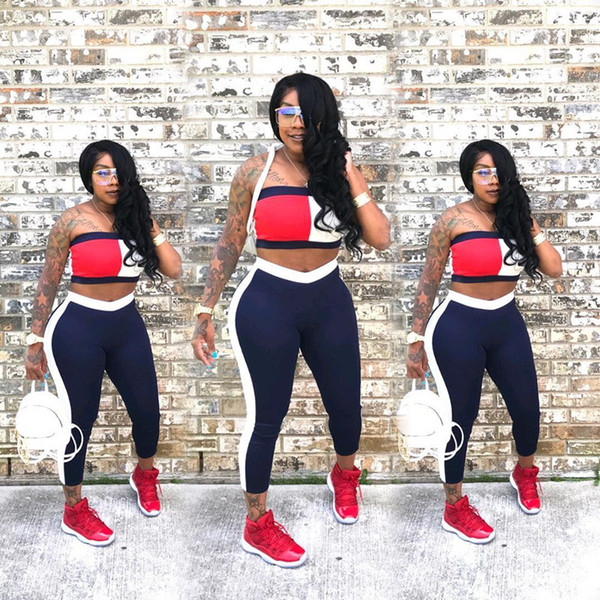 Women 2 piece set 1sports suit jogging suit fashion crop top Strapless tops bodycon leggings Ankle-Length pants summer clothes Plus Size 130