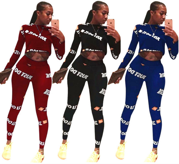 New arrival Women brand two piece set Luxury fashion style pullover Crew Neck Long Sleeve t-shirt bodycon leggings pants Print Plus size 52