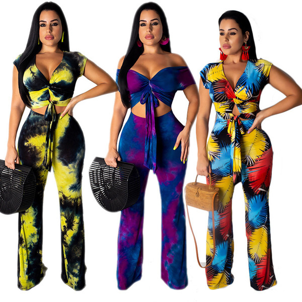 Women two piece pants tracksuit outfit beach suit crop top v-neck short sleeve leggings bodycon pants gradient summer clothes plus size 497