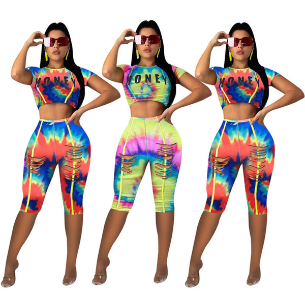 Women's 2 piece set pullover crew neck short sleeve crop top t-shirt bodycon leggings shorts knee-length print summer clothing Plus Size 441