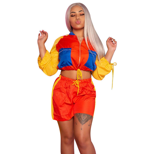 Summer Women Outfits Two Piece Set Top And Pants Casual Tracksuit Long Sleeve Zipper Coat Shorts 2 Pcs Set Sweat Suit